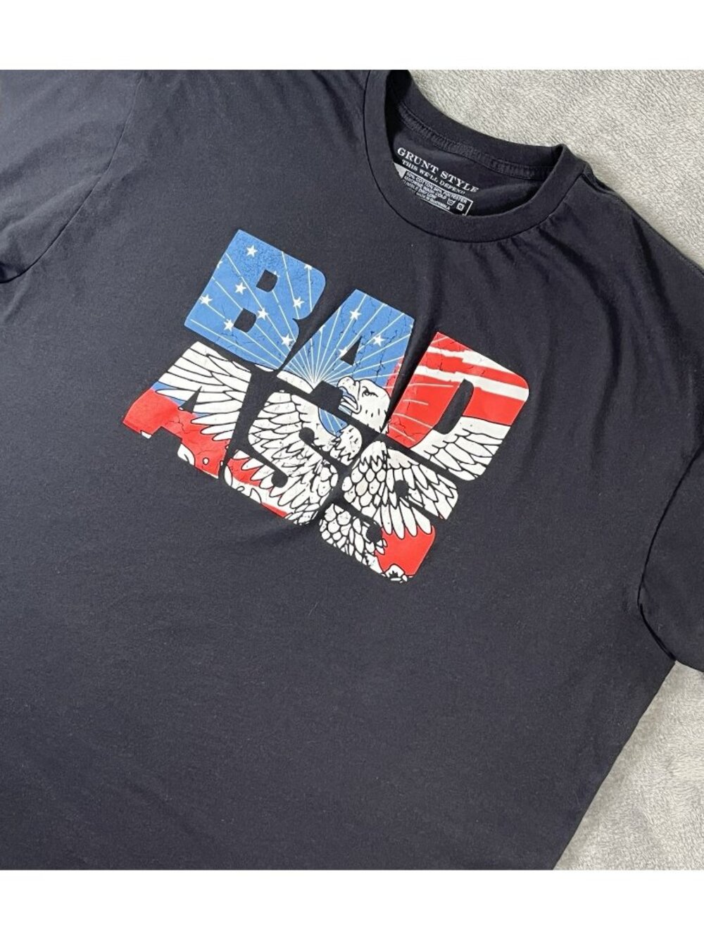 Grunt Style Mens 3XL Black "Bad Ass" American Flag Eagle T-Shirt Patriotic